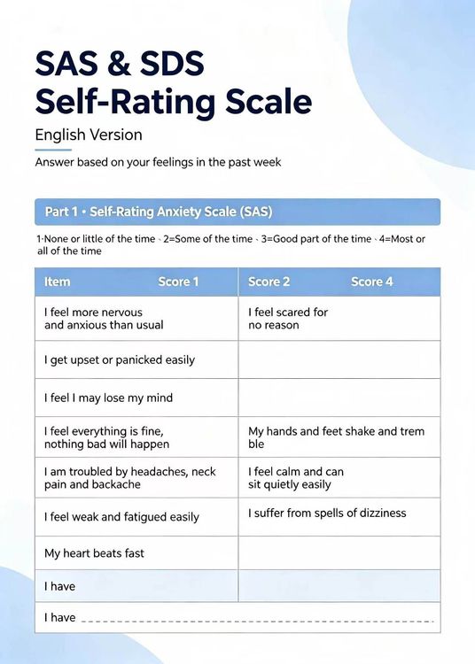 User Guide for Self-Rating Anxiety Scale (SAS) and Self-Rating Depression Scale (SDS)